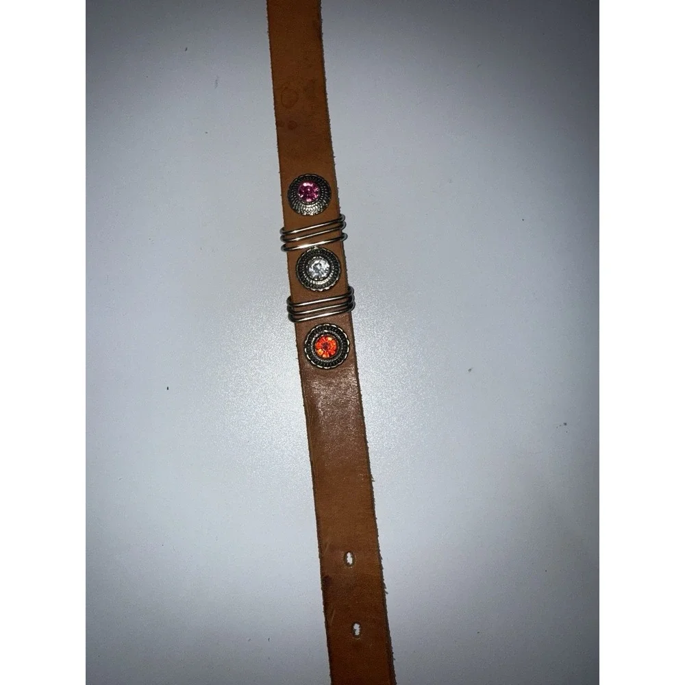 VTG JENNIFER MOORE Skinny Slim Tan Leather Belt‎ Silver Buckle Concho SIZE L 38